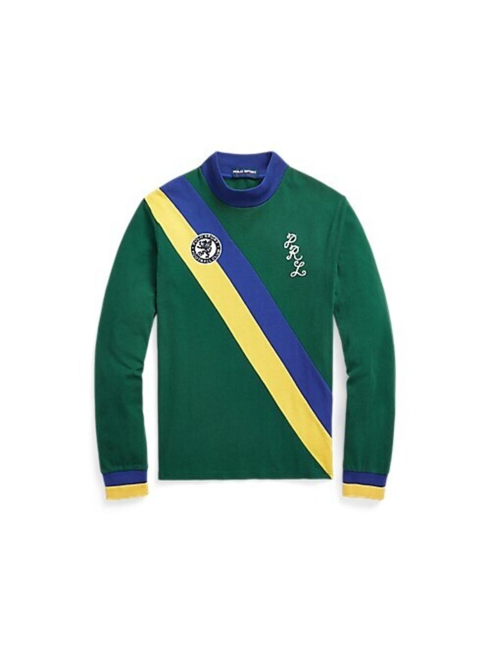 Polo Ralph Lauren Green Long Sleeve Mock Neck Sweater with Blue and Yellow Strap